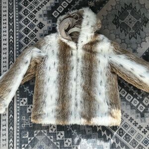 Faux Fur Rabbit Womens Coat - Brown and White